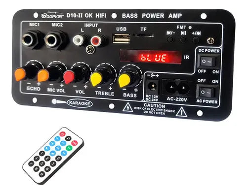 Placa Amplificadora Bluetooth USB FM con Display – Karaoke AC 110V / DC 12V