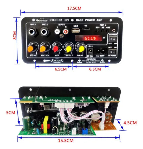 Placa Amplificadora Bluetooth USB FM con Display – Karaoke AC 110V / DC 12V