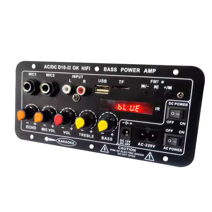 Placa Amplificadora Bluetooth USB FM con Display – Karaoke AC 110V / DC 12V
