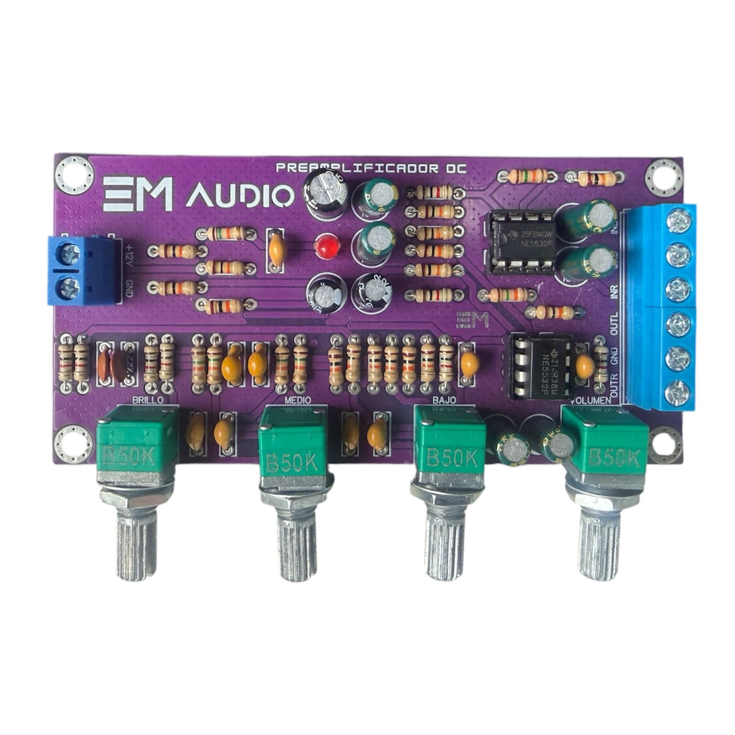 Preamplificador Estéreo EM AUDIO 12V-24V DC